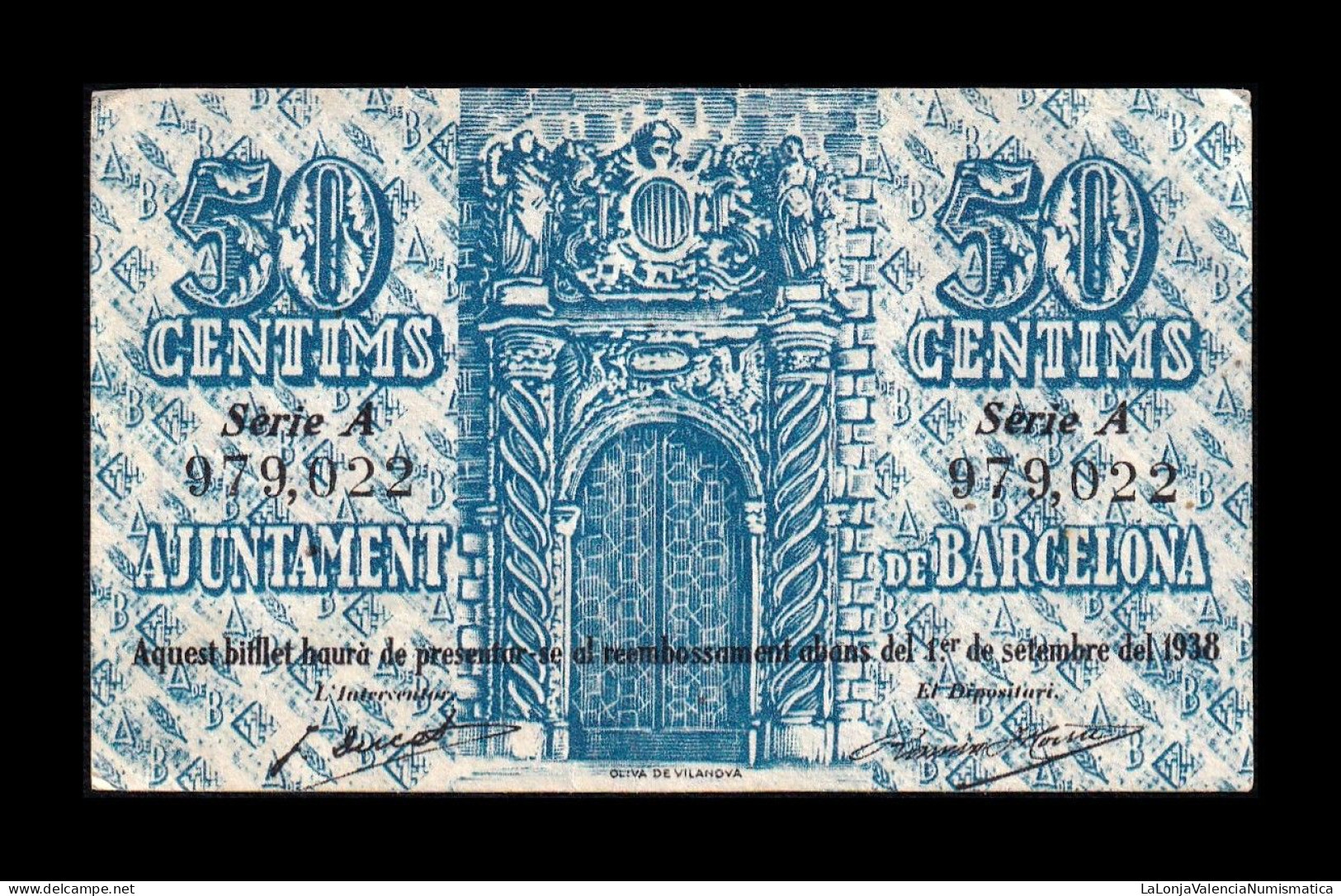 España Spain Billete Local Guerra Civil Barcelona 50 Céntimos 1937 Ebc Xf - Otros & Sin Clasificación