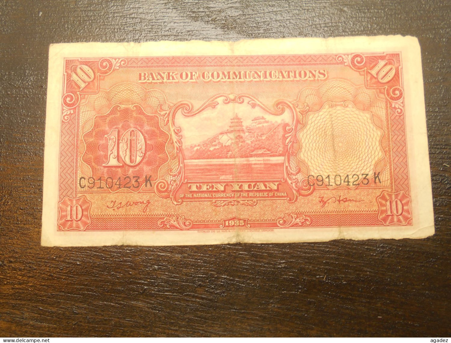 Ancien Billet De Banque Chinois Chine   10 Yuan 1935 - China