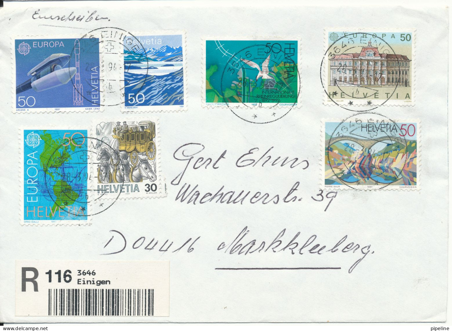 Switzerland Registered Cover Einingen 28-3-1994 Multi Franked - Briefe U. Dokumente
