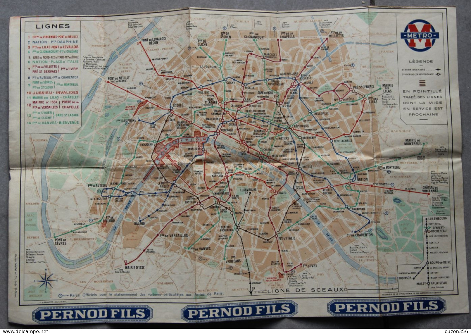 PARIS, Métropolitain, Plan 1937 - Europe