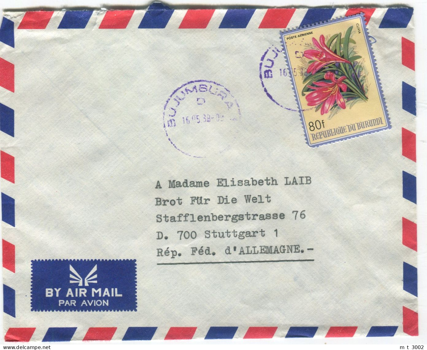 Cover Burundi 1988 Bujumbura Flowers - Lettres & Documents