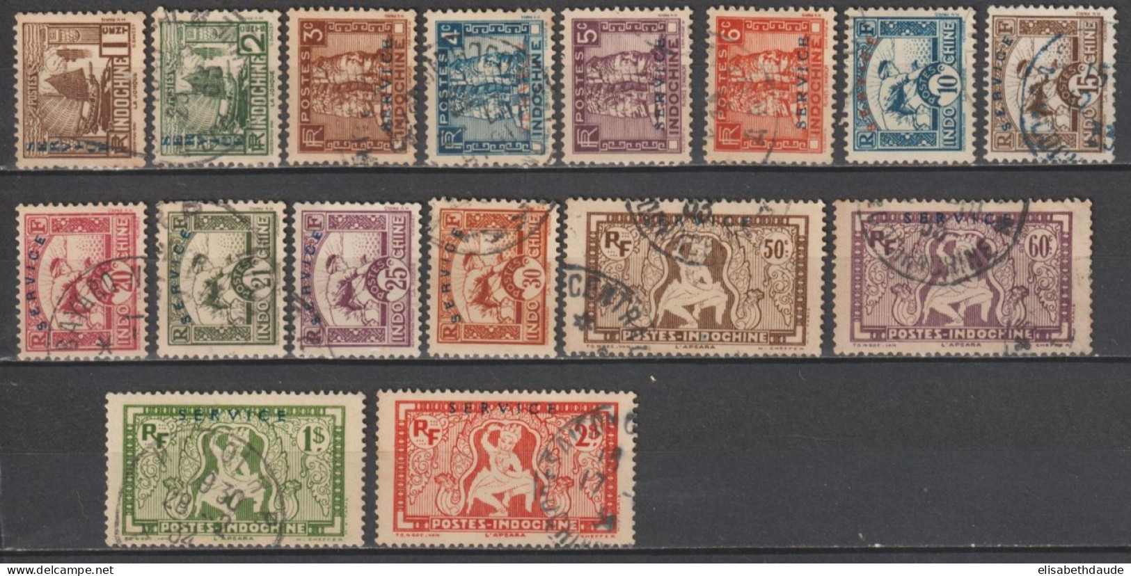 INDOCHINE - 1933 - SERVICE SERIE COMPLETE YVERT N° 1/16 OBLITERES - COTE = 50 EUR - Gebraucht