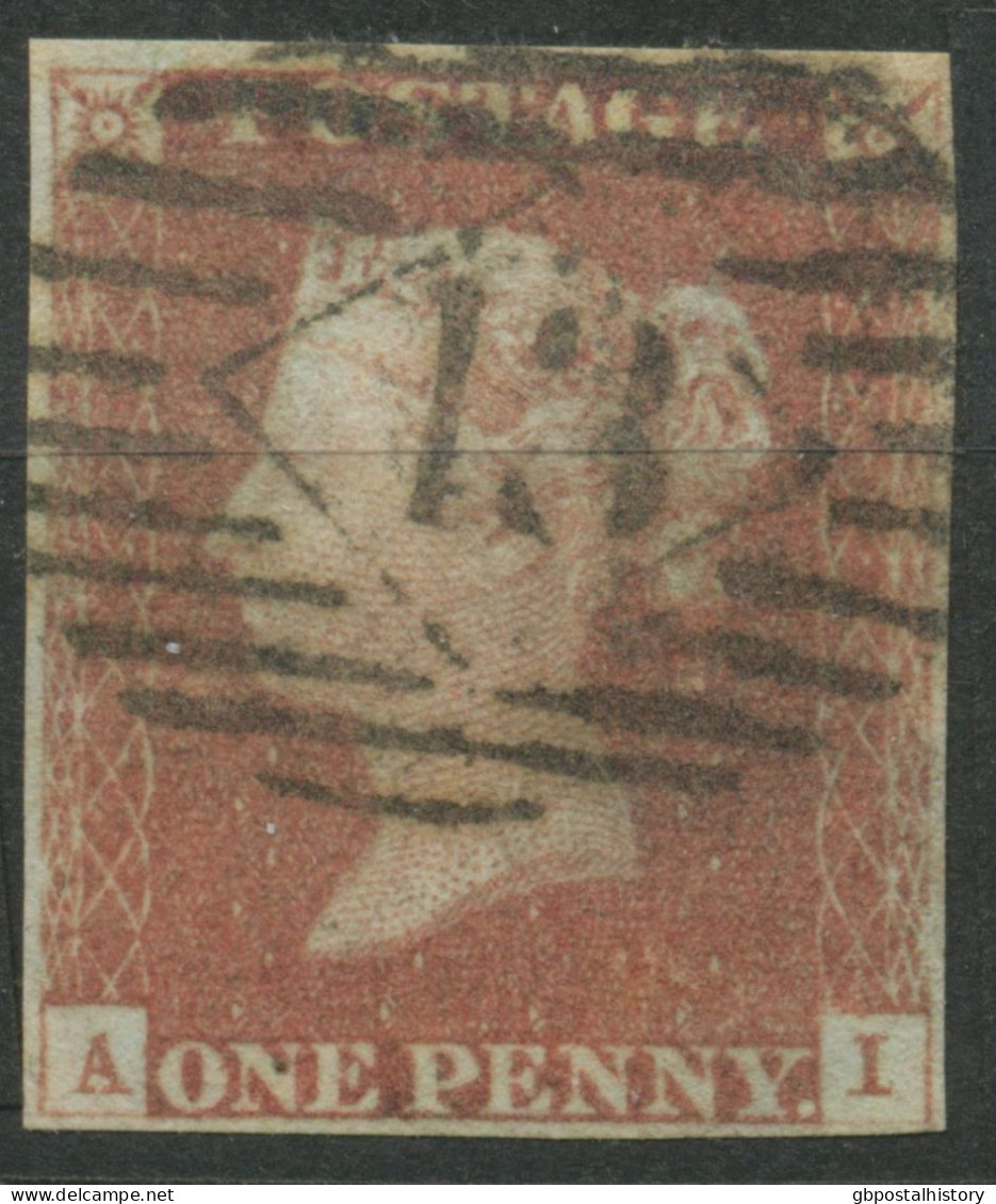 GB QV 1 D Redbrown Unplated (AI) Four Margins, VFU London Numeral „13“ - Gebruikt