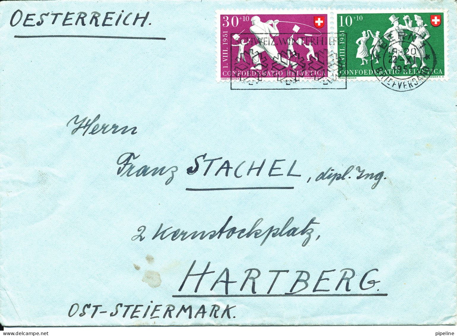 Switzerland  Cover Sent To Austria Bern 22-11-1951 - Altri & Non Classificati