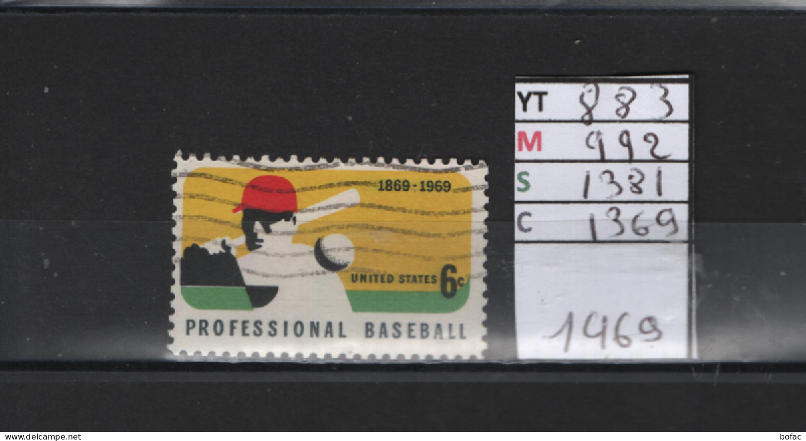 PRIX FIXE  Obl 883 YT 992 MIC 1381 SCO 1369 GIB Base-ball Professionnel 1969 Etats Unis  58A/13 - Gebraucht