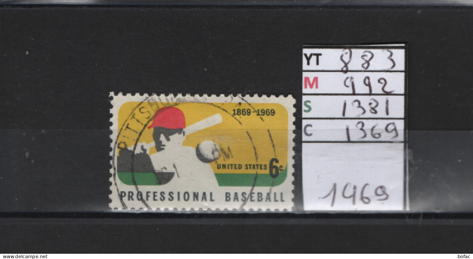 PRIX FIXE  Obl 883 YT 992 MIC 1381 SCO 1369 GIB Base-ball Professionnel 1969 Etats Unis  58A/13 - Used Stamps