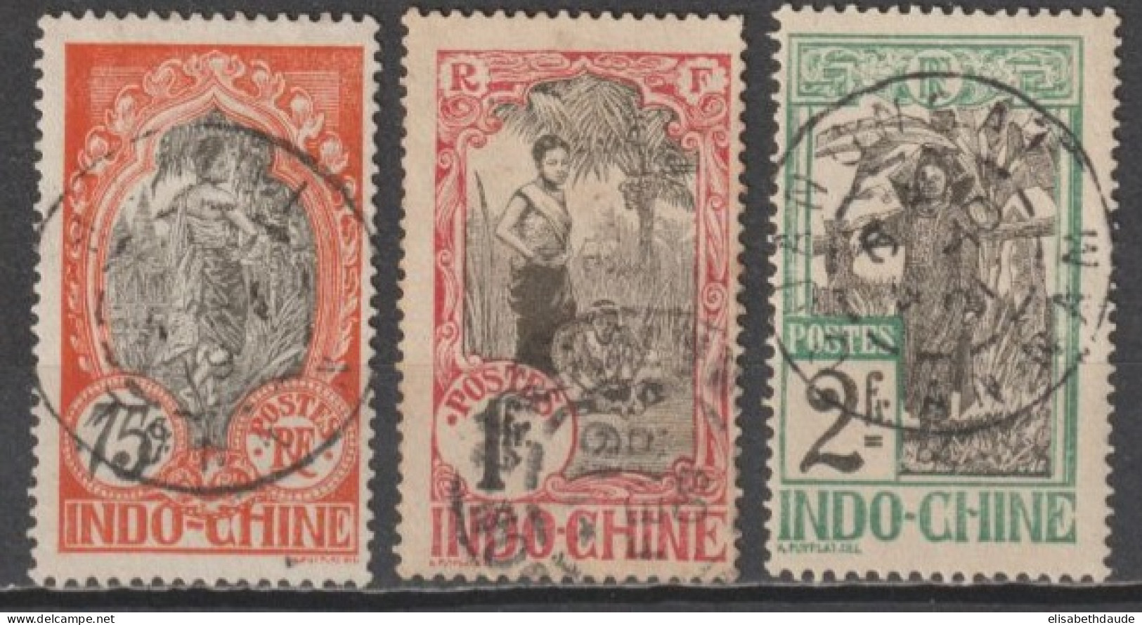 INDOCHINE - 1907 - YVERT N° 54/56 OBLITERES - COTE = 63 EUR - Usados