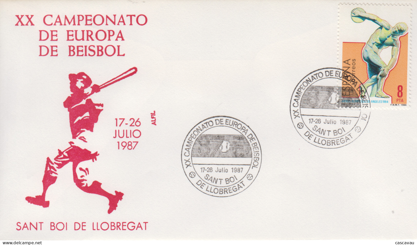 Enveloppe   ESPAGNE     Championnat  D' Europe  De  BASE  -  BALL     SANT  BOI  DE   LLOBREGAT  1987 - Base-Ball