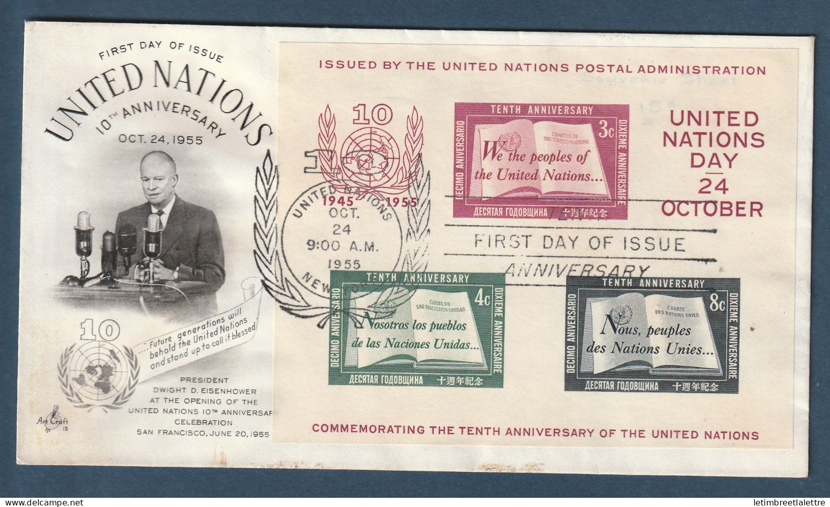 Nations Unis - USA - FDC - YT Bloc N° 1 - 10 ème Anniversaire 1955 - Storia Postale