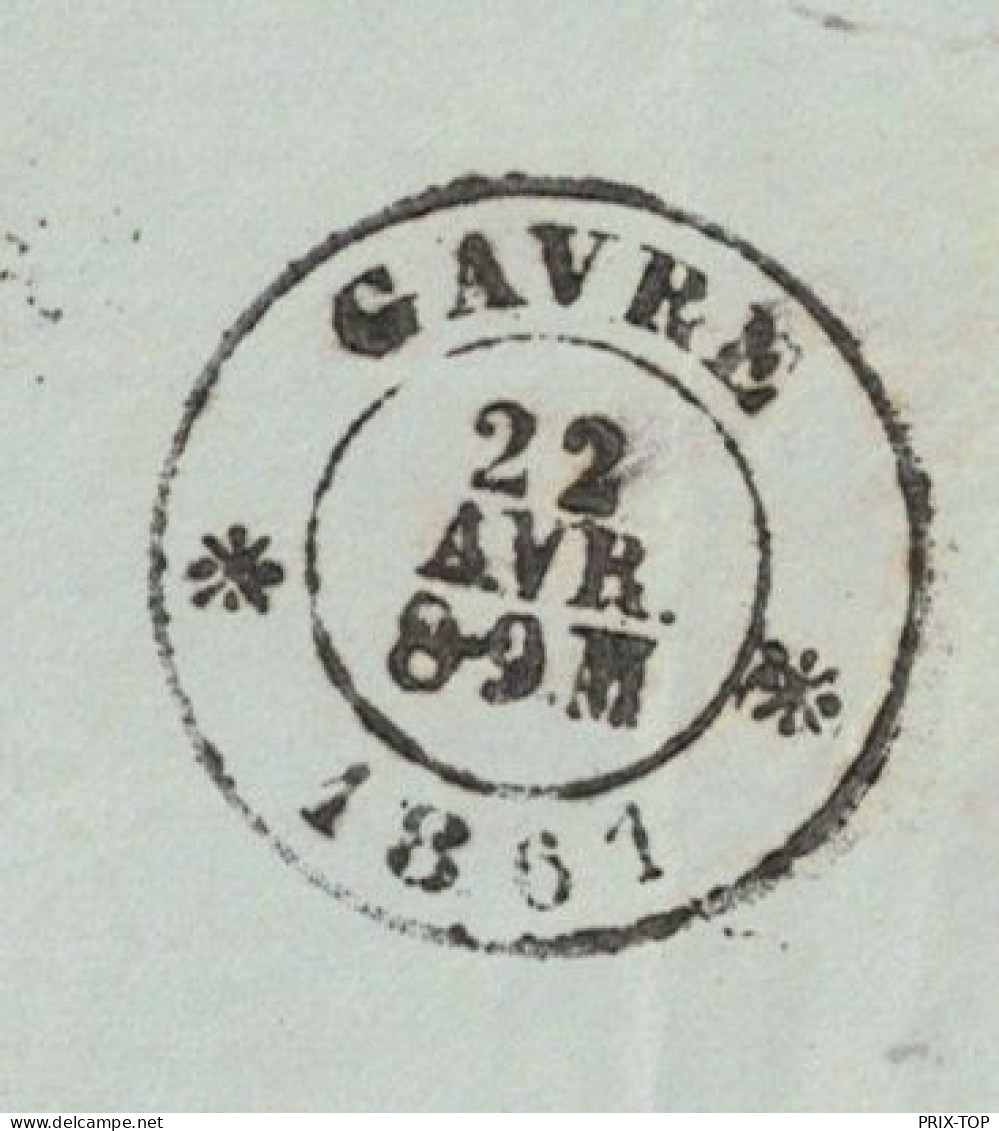 TP 11 S/LAC Maison Janssens Obl. 8 Barres + BXL 21/4/61 > Notaire Synghem C. D'arrivée Gavre 22/4/1861 Distribution - Oblitérations à Barres: Perceptions