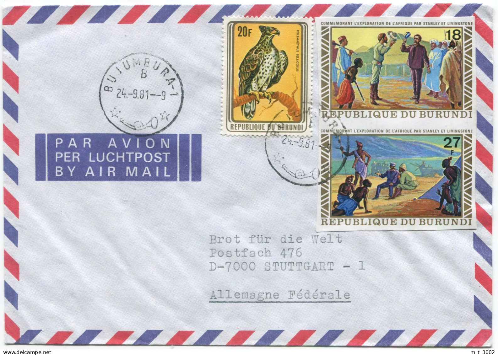 Cover Burundi 1981 Bujumbura Imperforated Stanley And Livingstone - Cartas & Documentos