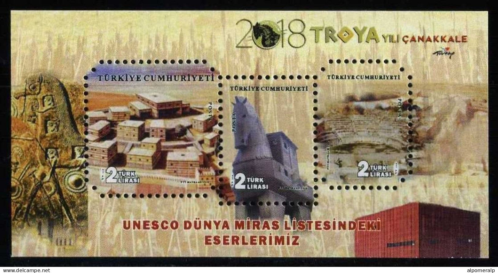 Türkiye 2018 Mi 4447-4449 MNH Troya UNESCO World Heritage Sites, Archaeology, Ancient Theater, Ruins, Horse [Block 180] - UNESCO