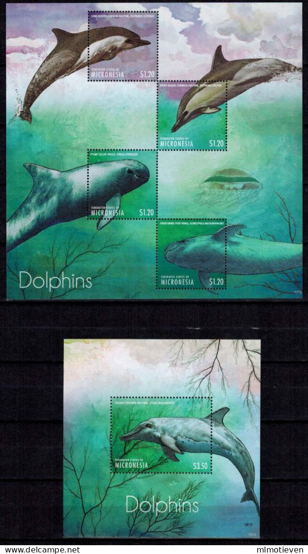MDN-BK20-543 MINT POSTFRIS ¤ MICRONESIA 2013 KOMPL. SET ¤ DOLPHINS OF THE WORLD - SEALIFE - MARINE LIFE - Delfines