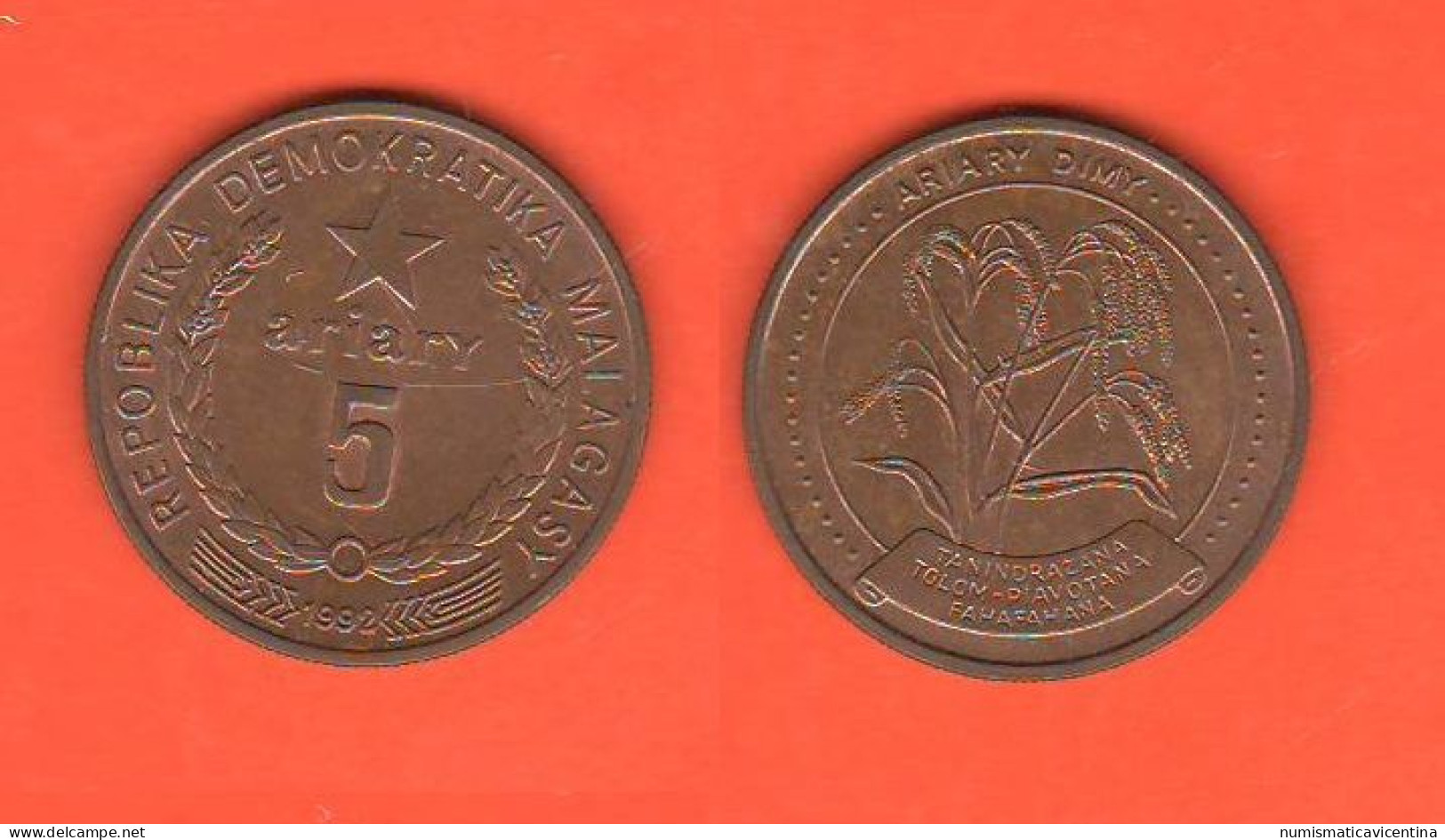 Madagascar 5 Ariary 1992 African State Steel + Copper Coin C 2 - Madagascar