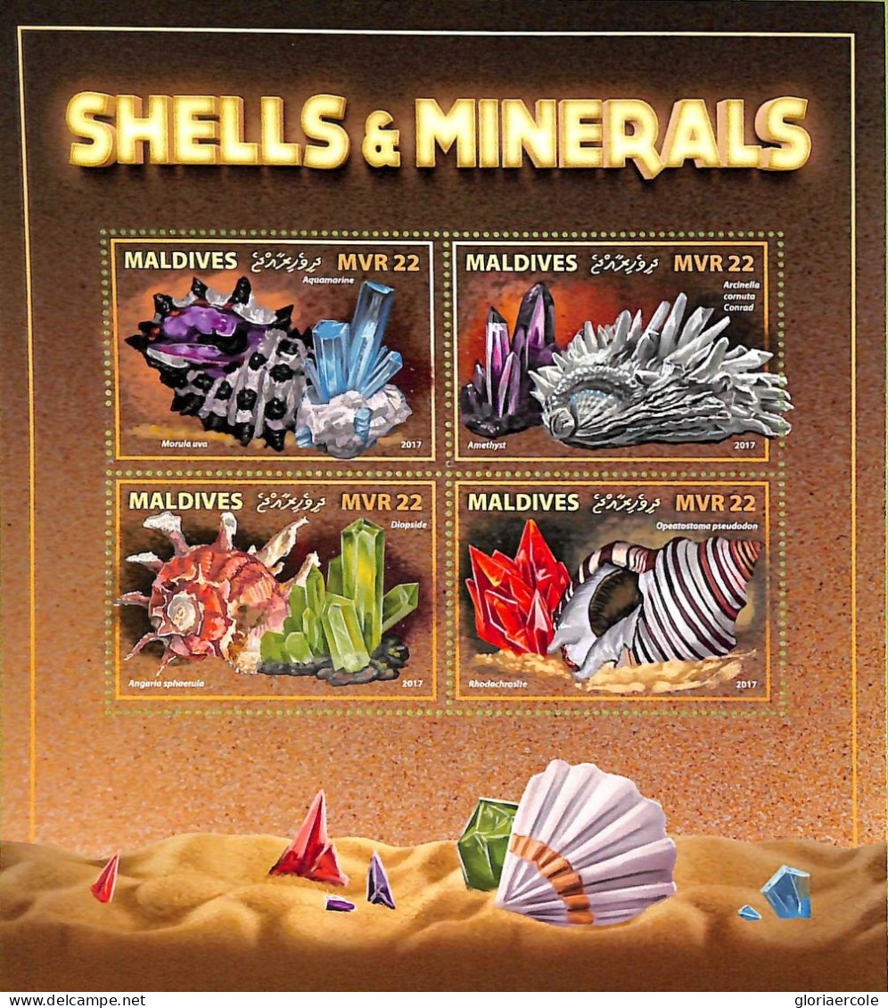 A9043 - MALDIVES - Stamp Sheet  - 2017 - Shells Minerals - Minerali