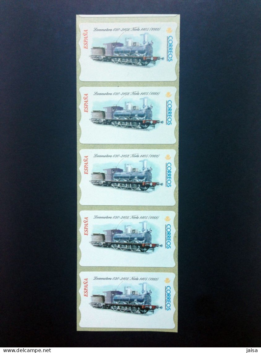 ESPAÑA.AÑO 2001./ LOCOMOTORA 030-2103./Tira De 5 Etiquetas Postales Nuevas Y Limpias (Atms ). - Macchine Per Obliterare (EMA)