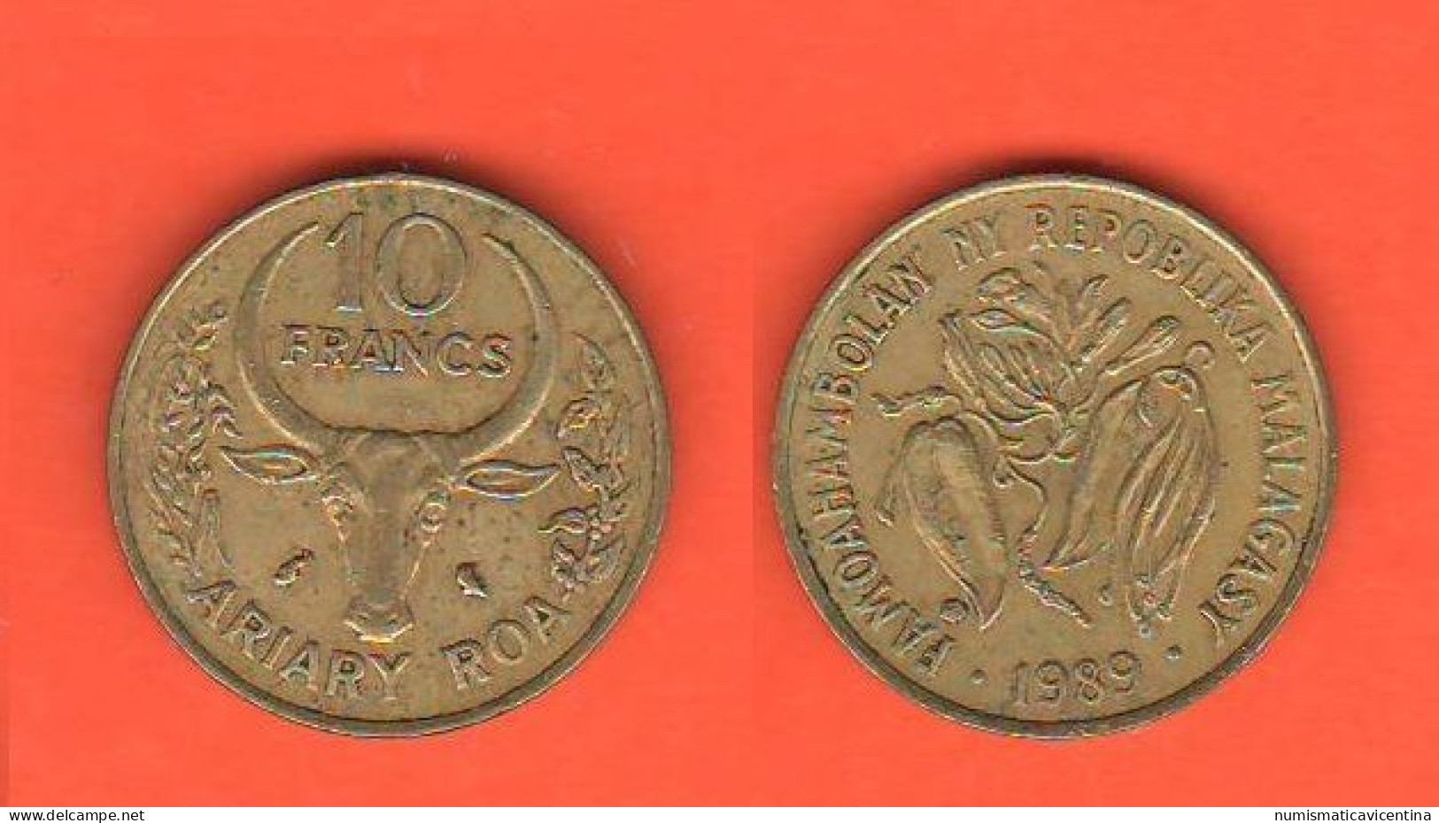 Madagascar 10 Francs Ariary 1989 African States Bronze Coin  C 2 - Madagascar