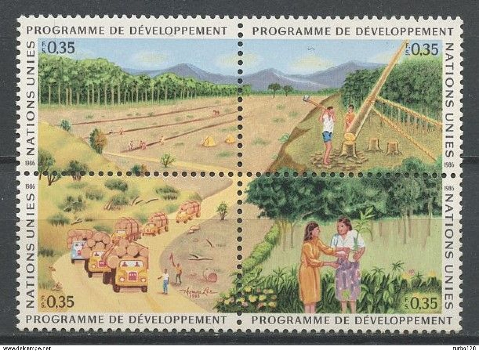 NU Genève 1986 N° 139/142 ** Neufs  MNH Superbes C 12.60 € Arbres Trees Ressources Forestières Camions Bois - Unused Stamps