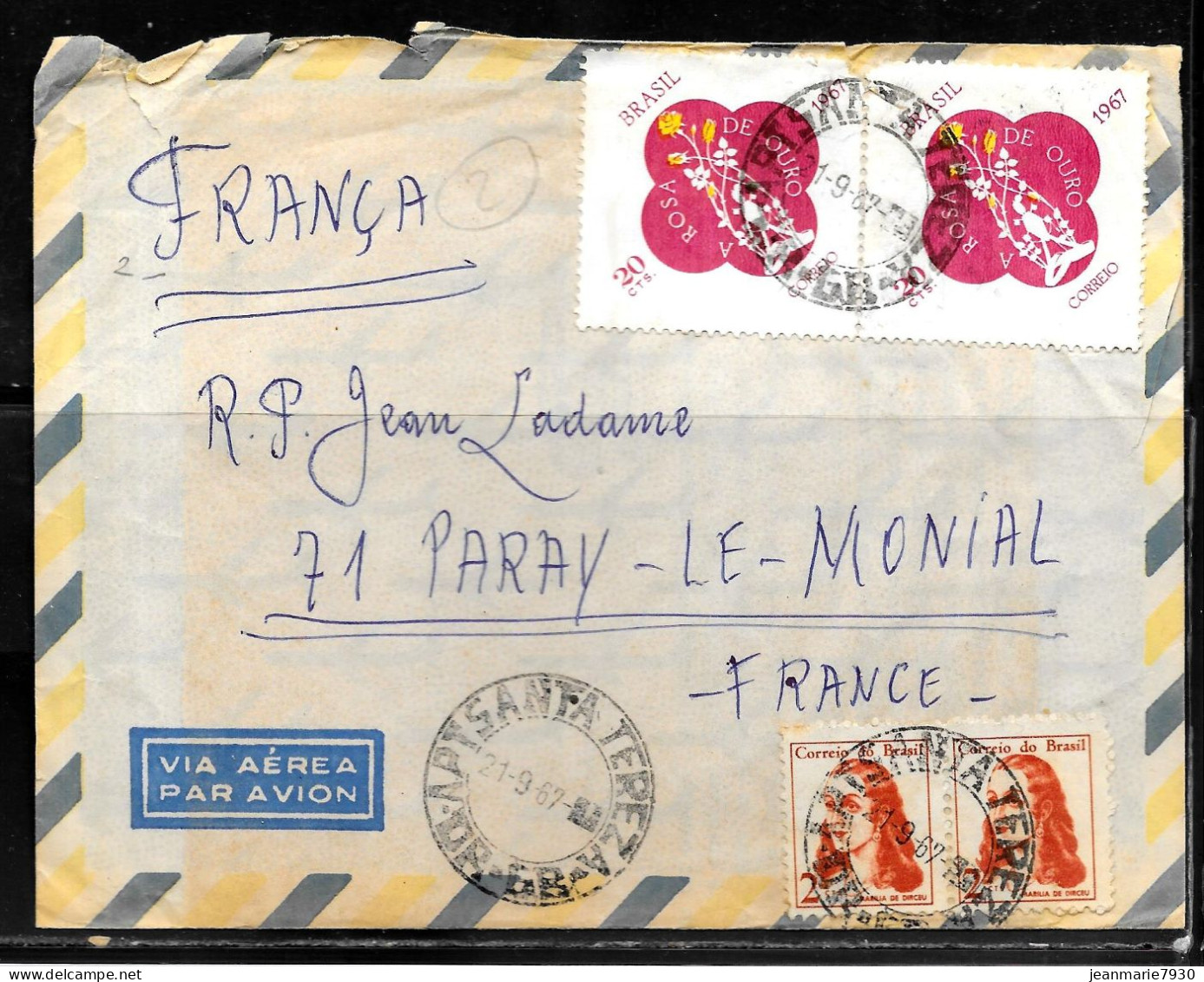 N488 - LETTRE DE SANTA TEREZ DU 21/09/67 POUR LA FRANCE (PARAY LE MONIAL) - Storia Postale