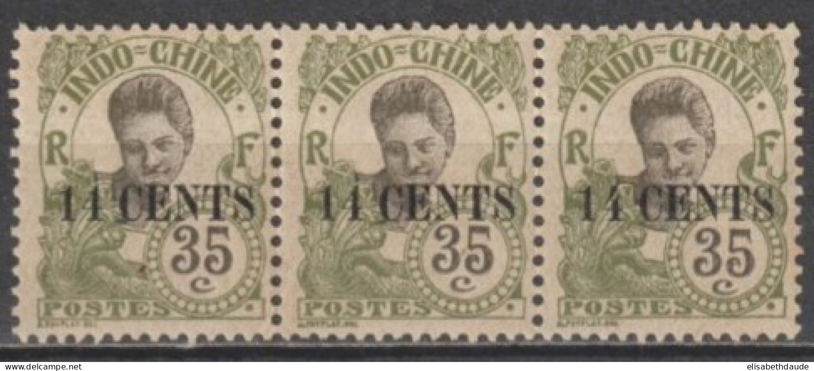 INDOCHINE - 1919 - YVERT N° 81a * MH  VARIETE "4" FERME X2 ! TENANT à NORMAL ! - Unused Stamps