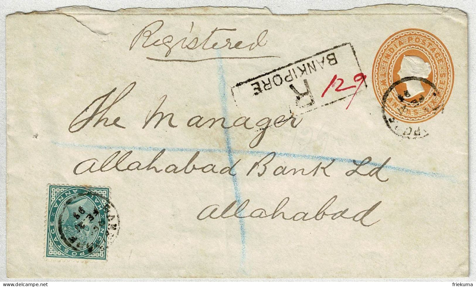 Indien / India 1893, Ganzsachen-Brief / Stationery Einschreiben / Registered Bankipore - Allahabad - 1882-1901 Imperium