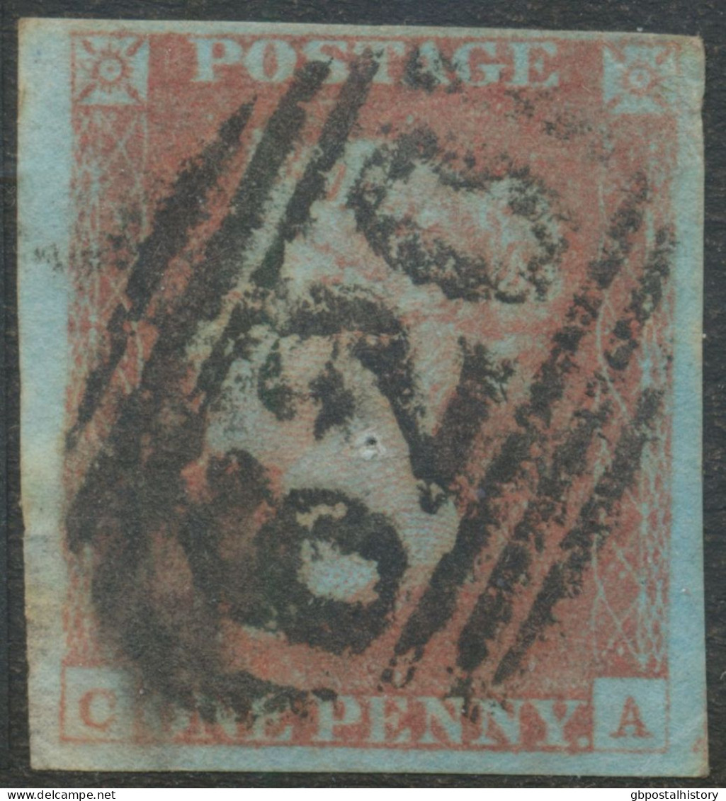 GB QV 1 D Redbrown, Blue Paper, Unplated (CA) 4 Margins, FU (pinhole) With Numeral „620“ (PLYMOUTH) - Gebraucht