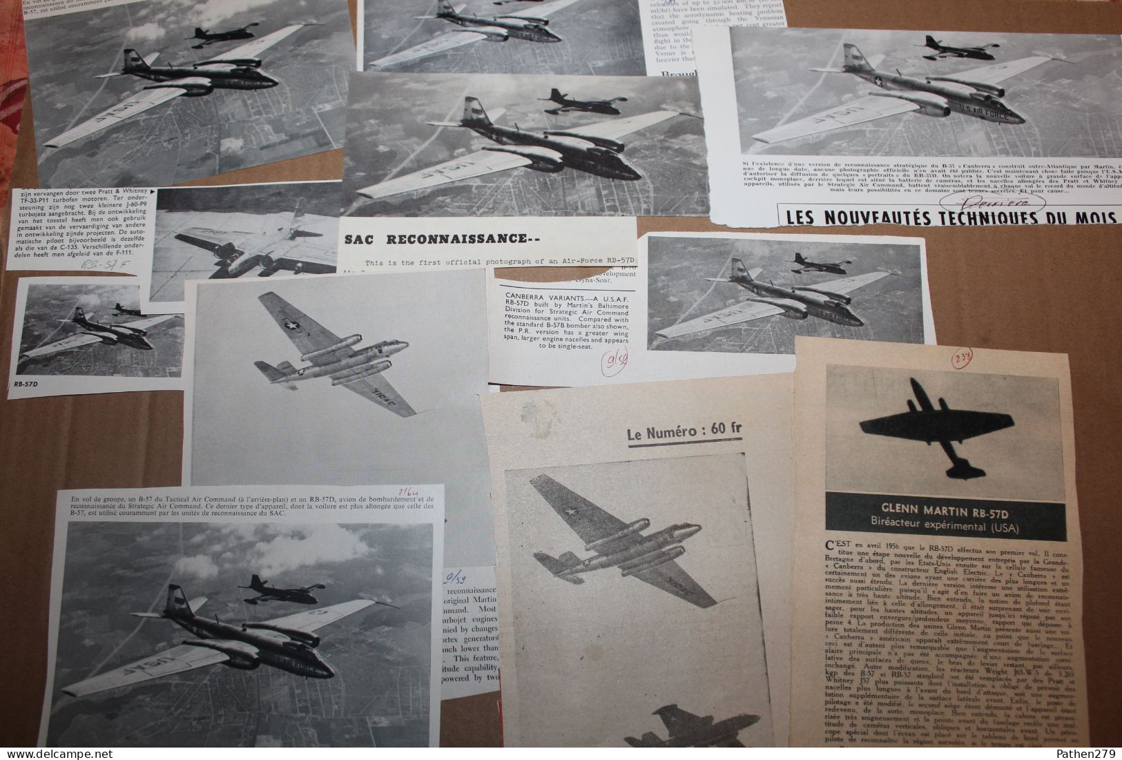 Lot De 100g D'anciennes Coupures De Presse De L'aéronef Américain Martin B-57 Et RB-57D - Luchtvaart