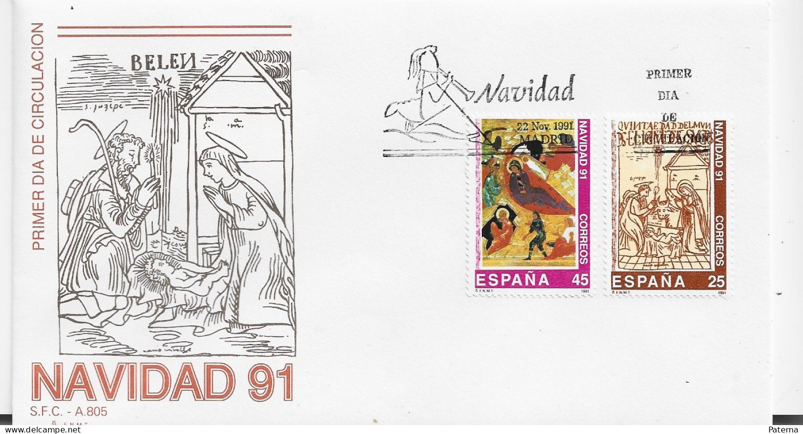 3849   FDC Madrid 1991,  Navidad , Christmas, Noël - FDC