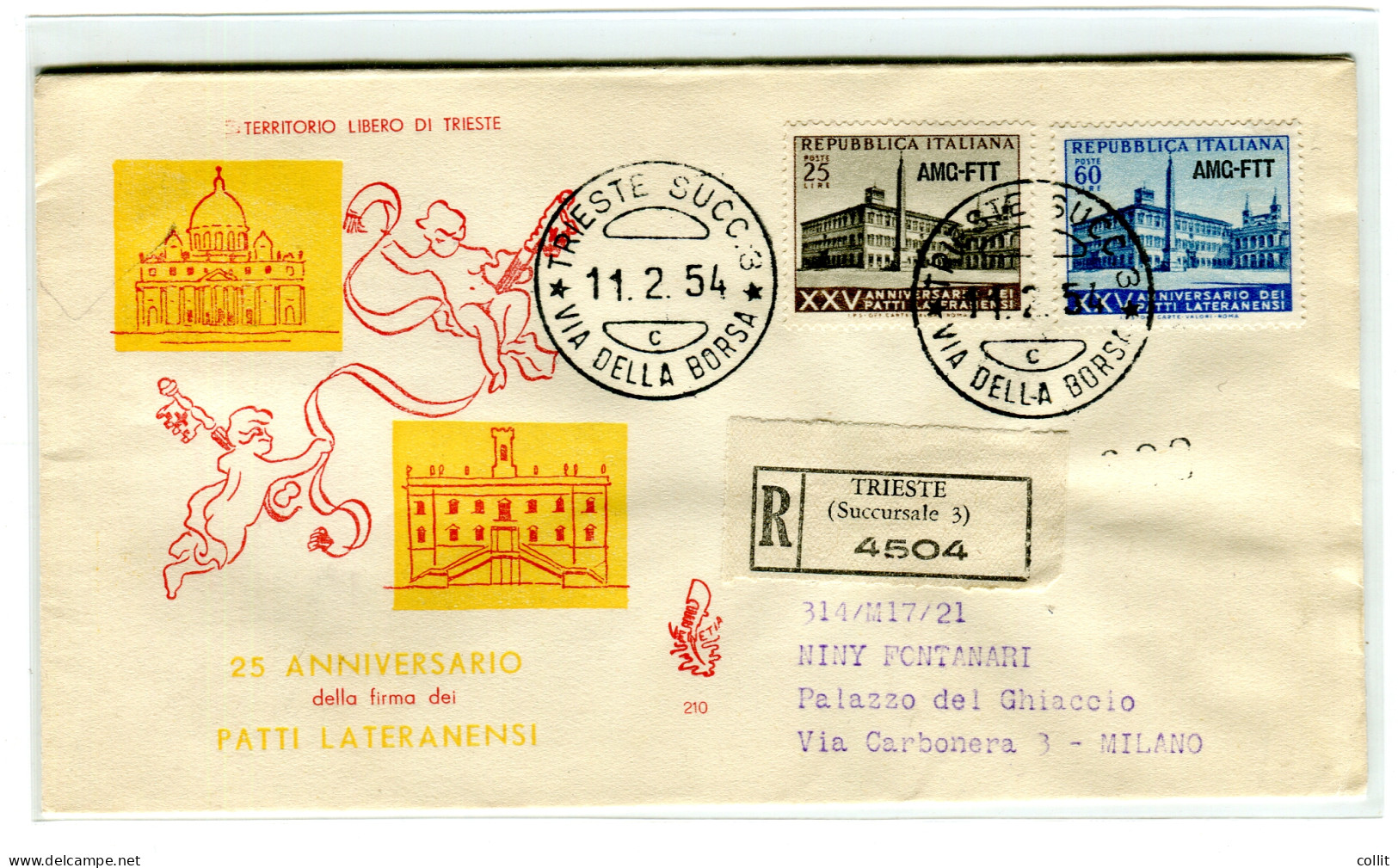 Trieste A 1954 Patti Lateranensi Su FDC Venetia Racc - Poststempel