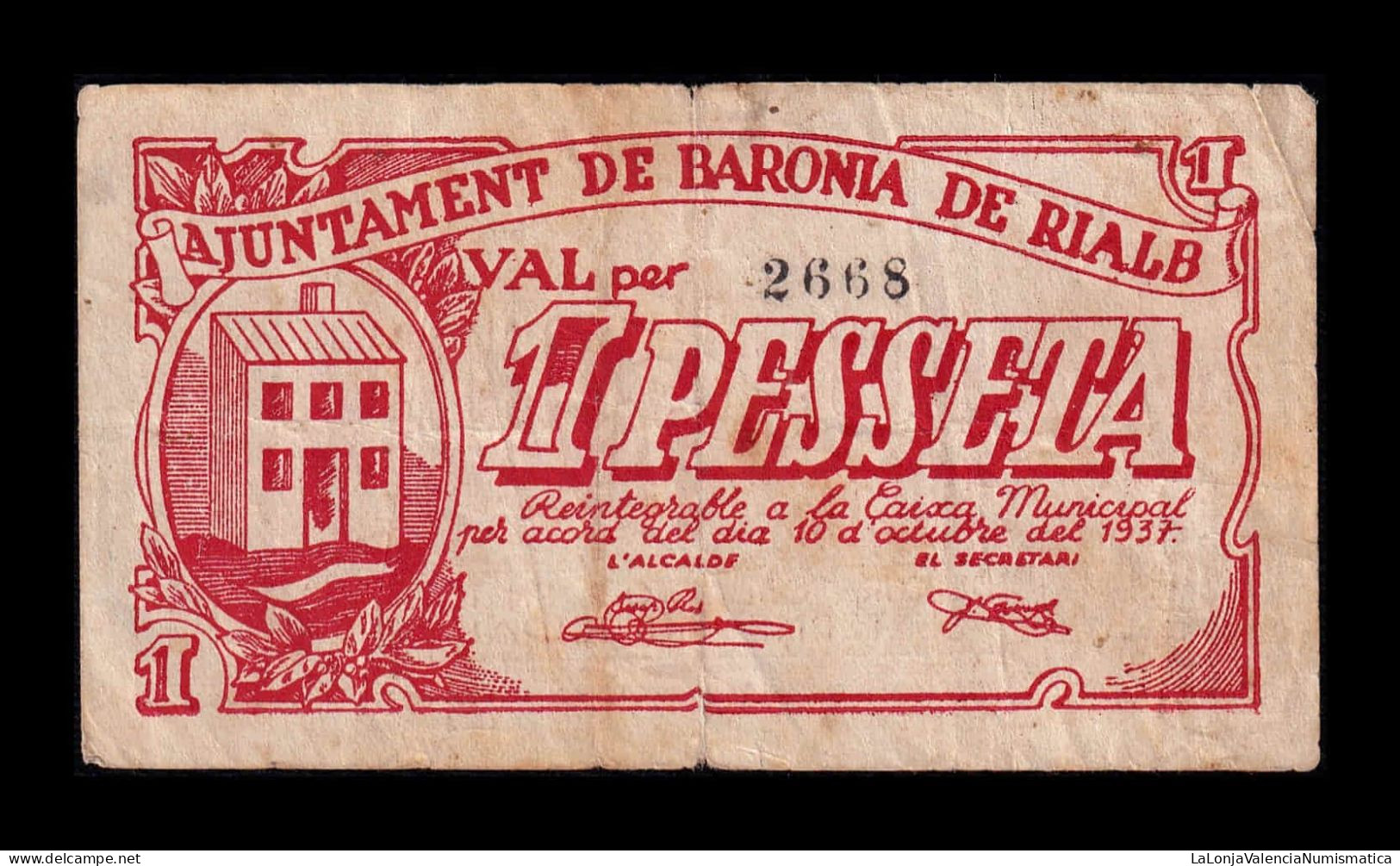 España Spain Billete Local Baronia De Rialb 1 Peseta 1937 Bc/Mbc F/Vf - Otros & Sin Clasificación