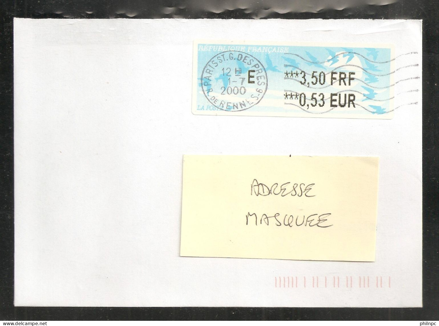 France, Distributeur, 263, LISA 2, 1 Enveloppe, Oblitéré,TTB - 1990 Type « Oiseaux De Jubert »