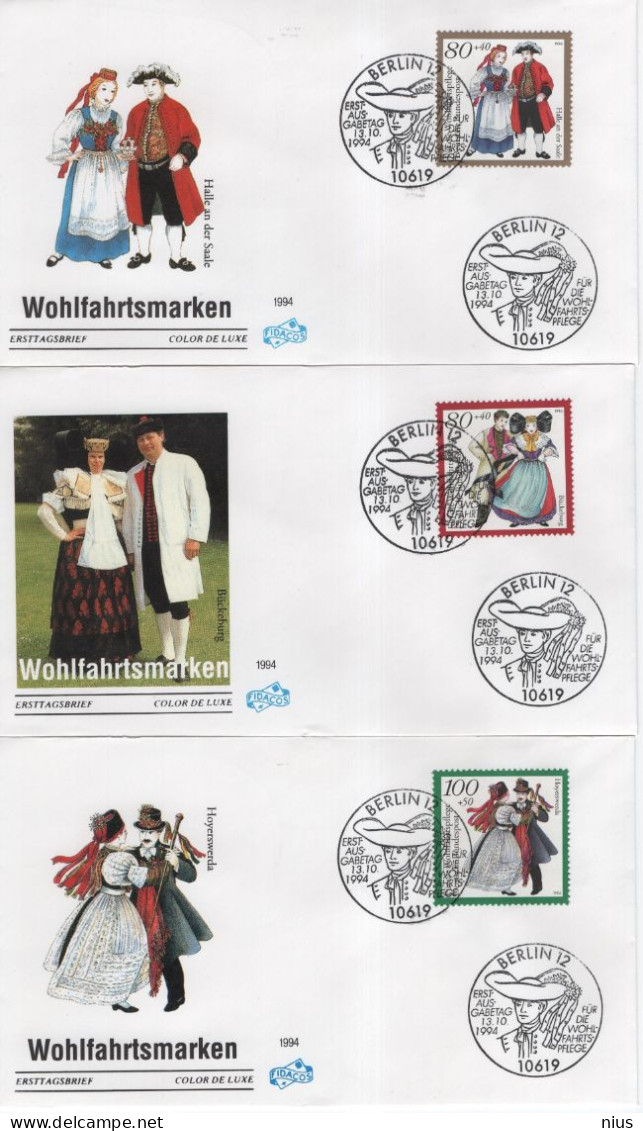 Germany Deutschland 1994 FDC Wohlfartsmarken Fur Die Wohlfahrtspflege, Folk Costumes Volkstrachten, Canceled In Berlin - 1991-2000