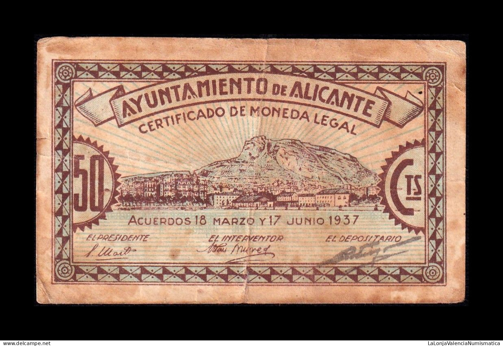 España Spain Billete Local Guerra Civil Alicante 50 Céntimos 1937 Bc F - Autres & Non Classés