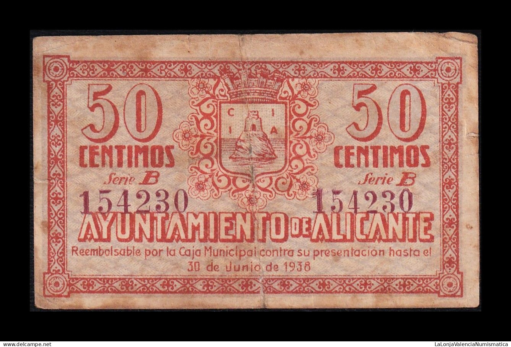 España Spain Billete Local Guerra Civil Alicante 50 Céntimos 1937 Bc F - Sonstige & Ohne Zuordnung