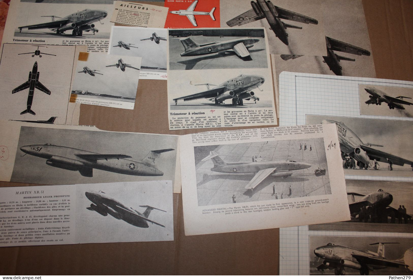 Lot De 32g D'anciennes Coupures De Presse Des Aéronefs Américains Martin XB-48 Et XB-51 - Luchtvaart