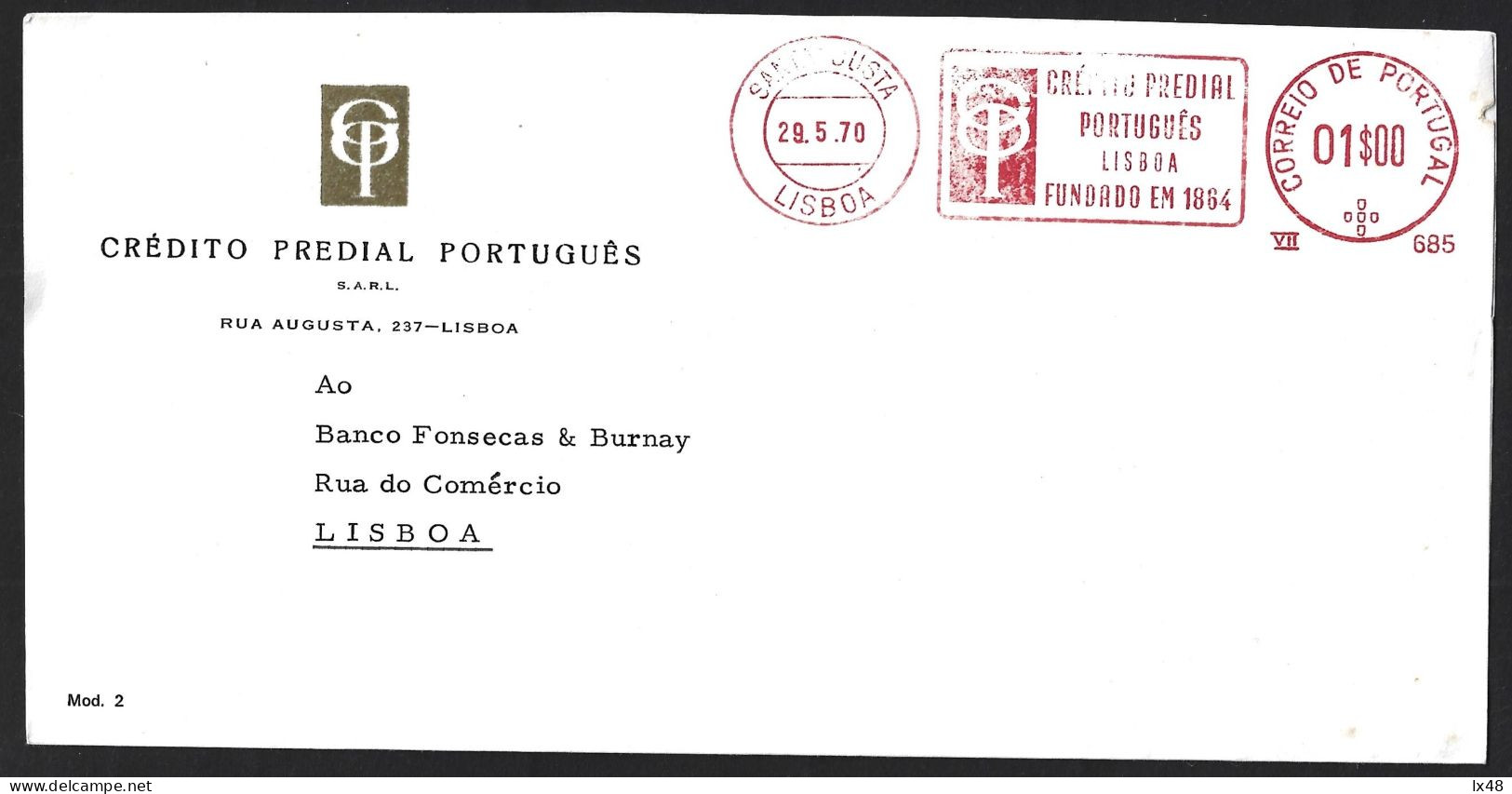 CPP Letter. Portuguese Property Credit. Santa Justa Pennant, Lisbon 1970. Savings. Bank. Besparingen. Bank. - Franking Machines (EMA)