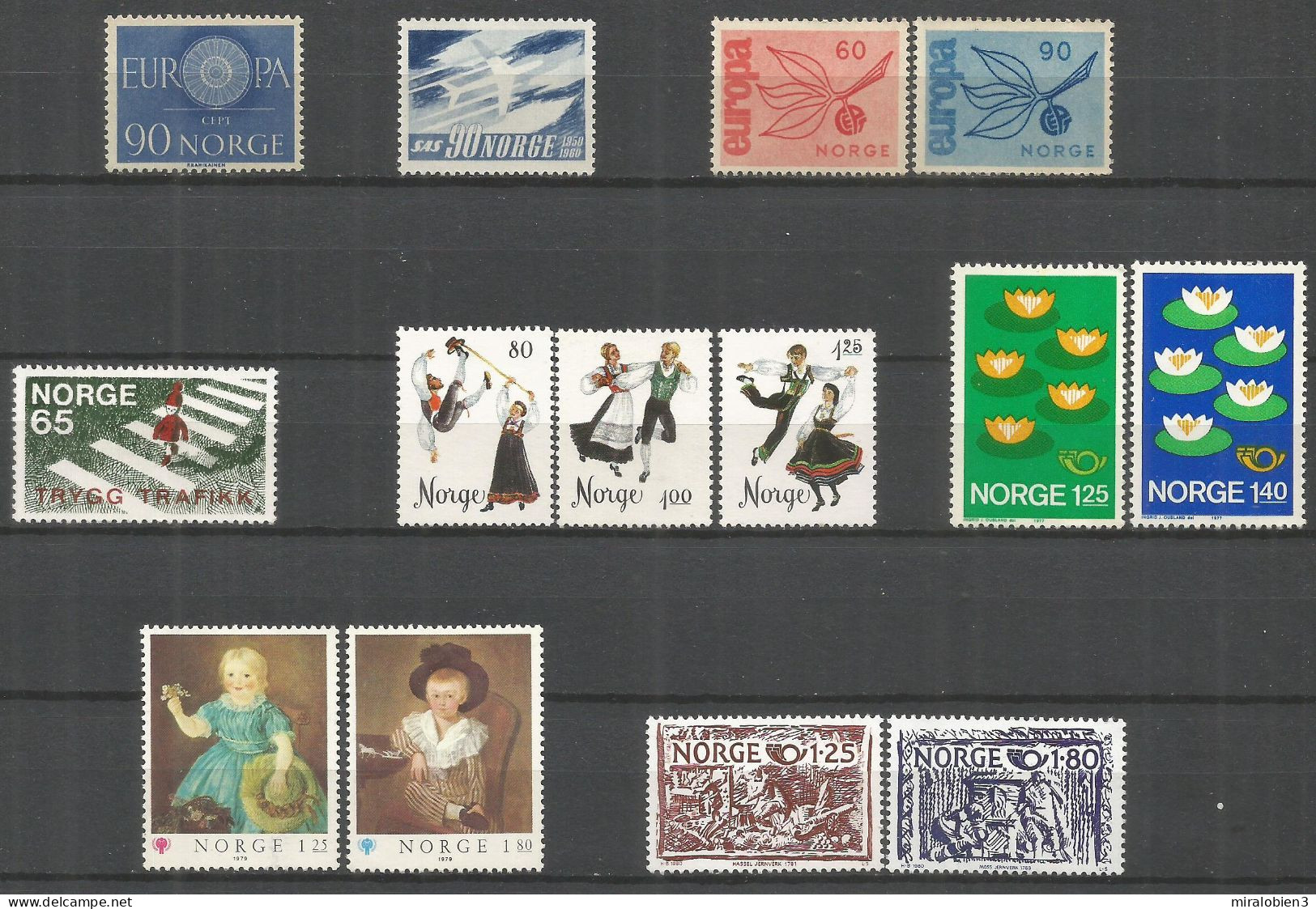 NORUEGA YVERT NUM. 407 408 486/487 537  675/677  693/694  749/750 Y 777/778 * SERIES COMPLETAS CON FIJASELLOS - Unused Stamps