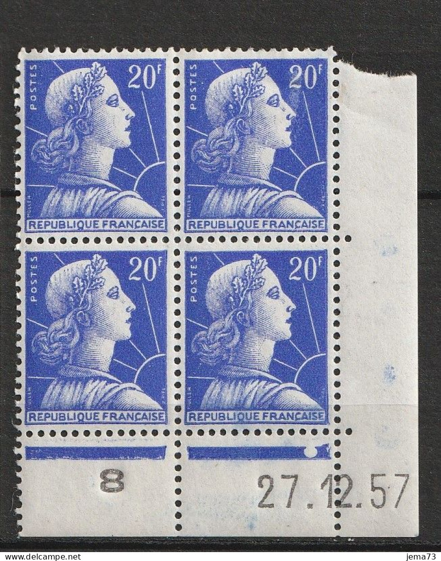 N° 1011B Marianne De Muller Coins Datés 27.12.57 Timbres Neuf Impeccable - 1950-1959