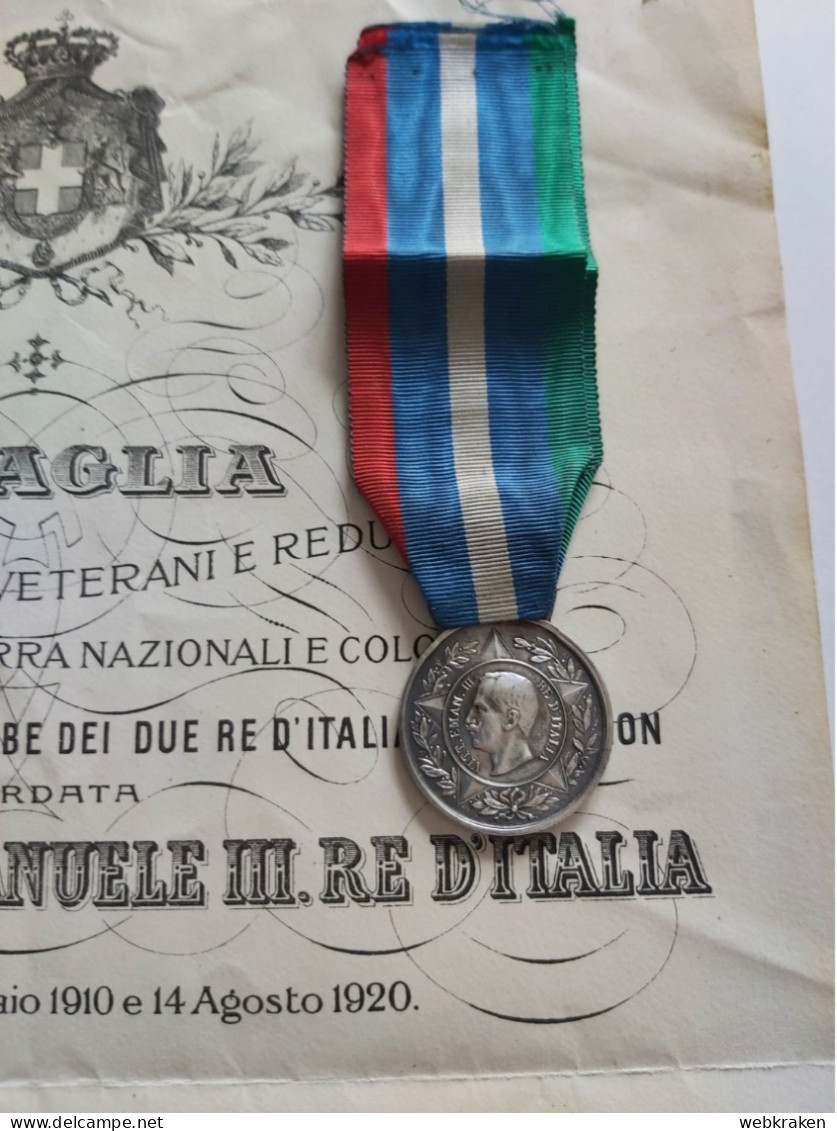 DIPLOMA + MEDAGLIA ARGENTO GUARDIA D'ONORE VETERANI REDUCI ROMA 1925 PANTHEON RE VITTORIO EMANUELE RARO INSIEME - Italy