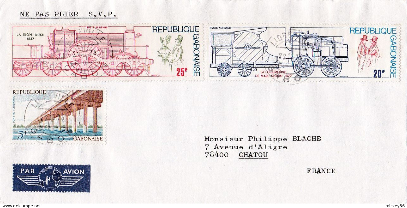 GABON -1976 --Lettre De LIBREVILLE  Pour Chatou (France)..Composition Timbres ( Locomotives , Pont  ) - Gabón (1960-...)