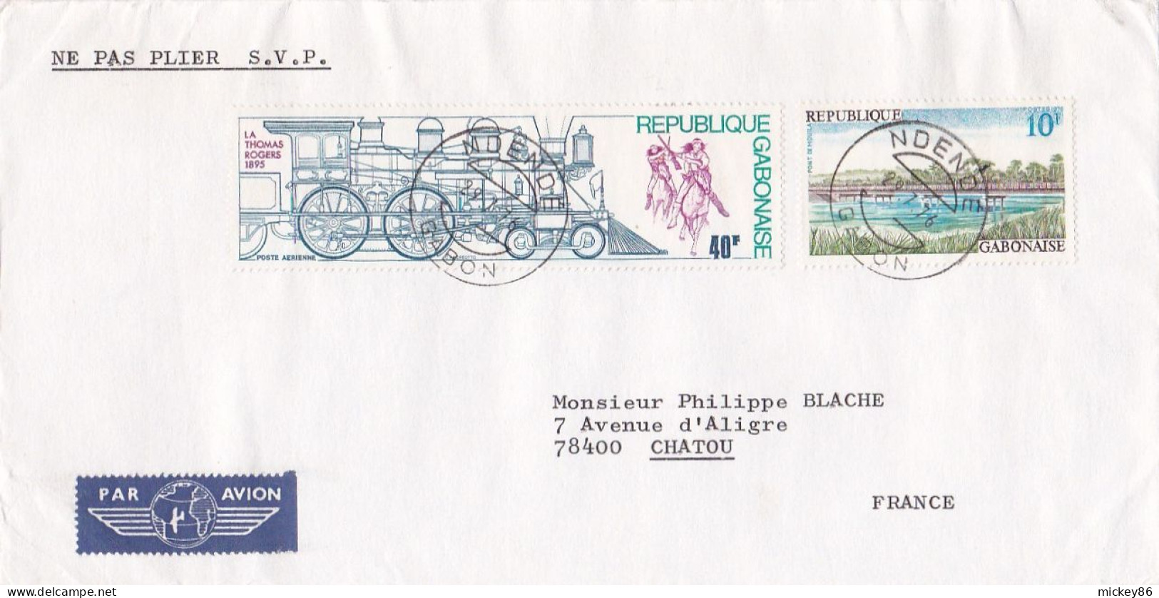 GABON -1976 --Lettre De NDEDE  Pour Chatou (France)..Composition Timbres ( Locomotive , Pont  ) - Gabon