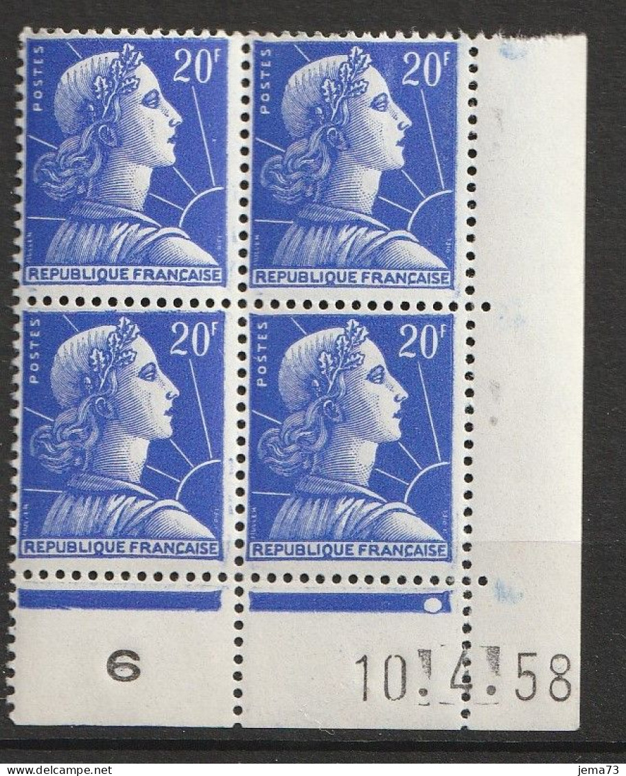 N° 1011B Marianne De Muller Coins Datés 10.4.58 Timbres Neuf Impeccable - 1950-1959