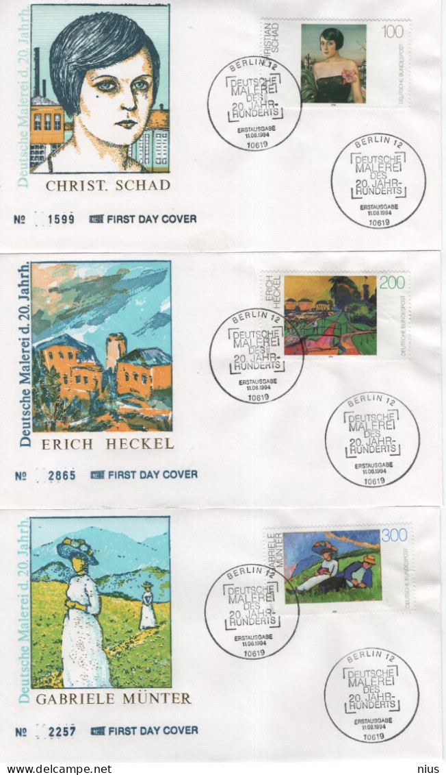 Germany Deutschland 1994 FDC Deutsche Malerei, Munter Heckel Schad, Painters Artists, Canceled In Berlin - 1991-2000