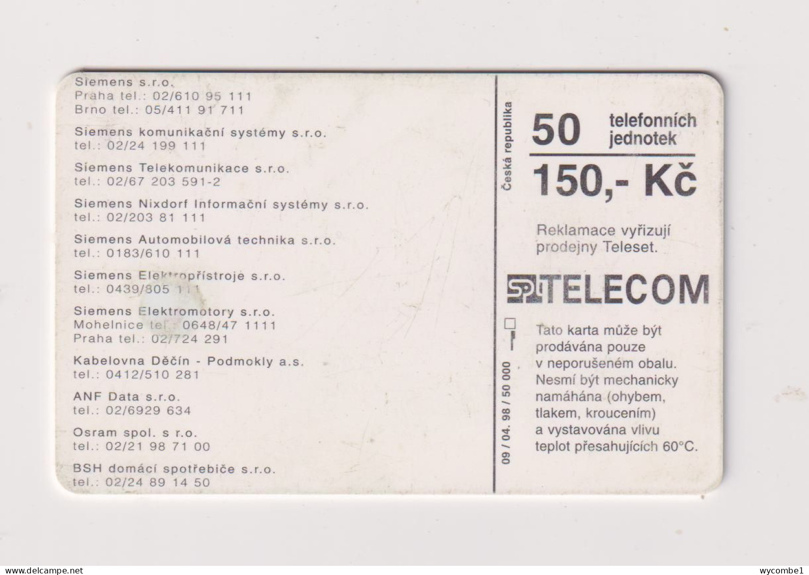 CZECH REPUBLIC - Siemens Chip Phonecard - Tchéquie