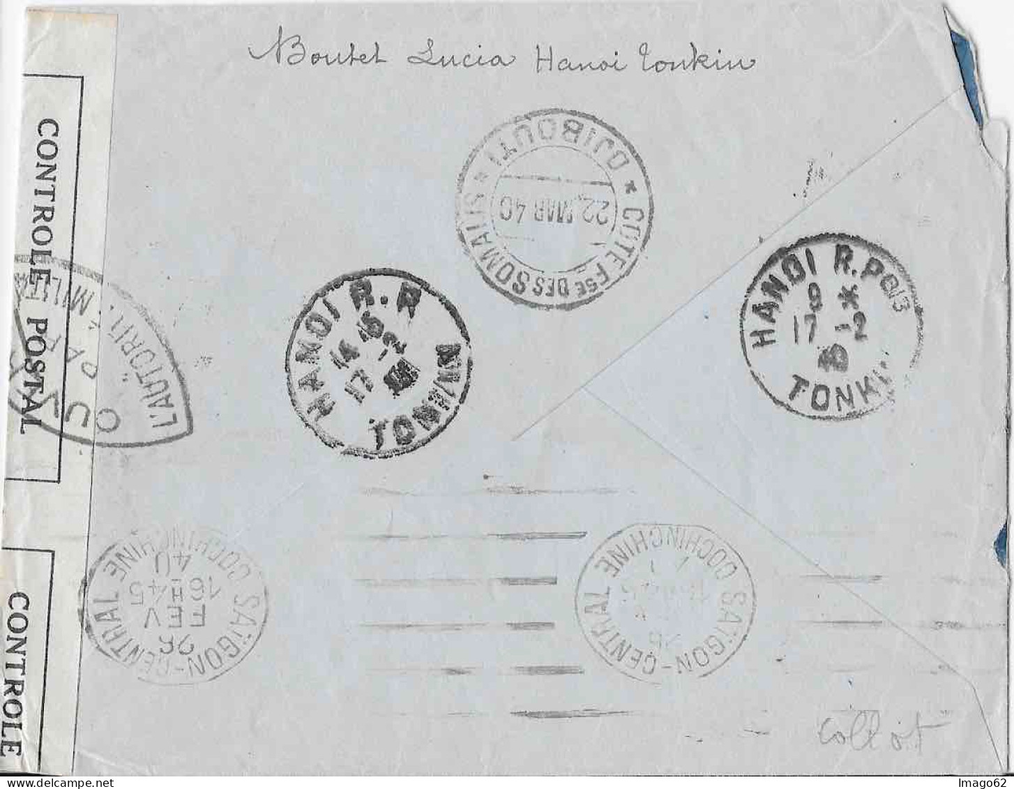 Lettre De Hanoï à Djibouti 1940 Censure Militaire - Luftpost