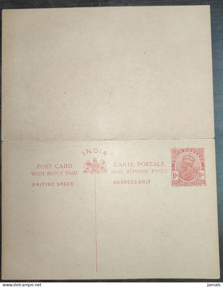 Br India King George V, Reply Postal Card, 1 And 1/2 An + 1 And 1/2 An, Mint, Condition As Per The Scan - 1911-35 Roi Georges V