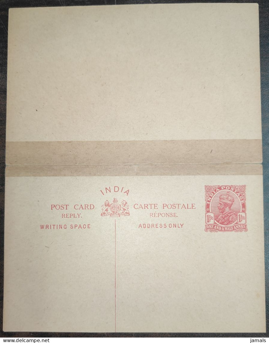 Br India King George V, Reply Postal Card, 1 And 1/2 An + 1 And 1/2 An, Mint, Condition As Per The Scan - 1911-35  George V