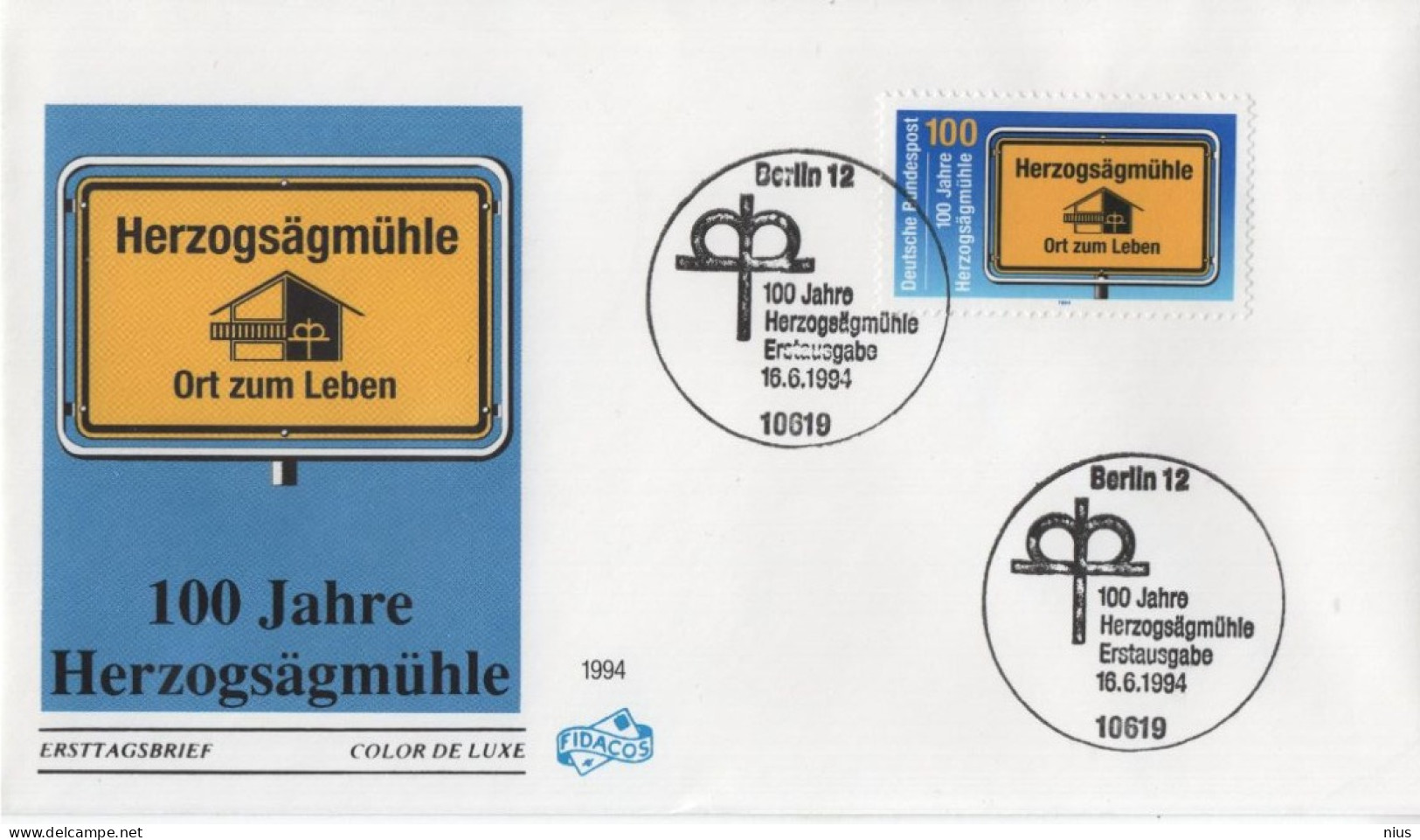 Germany Deutschland 1994 FDC 100 Jahre Herzogsägmühle, Ort Zum Leben, Place To Live, Canceled In Berlin - 1991-2000