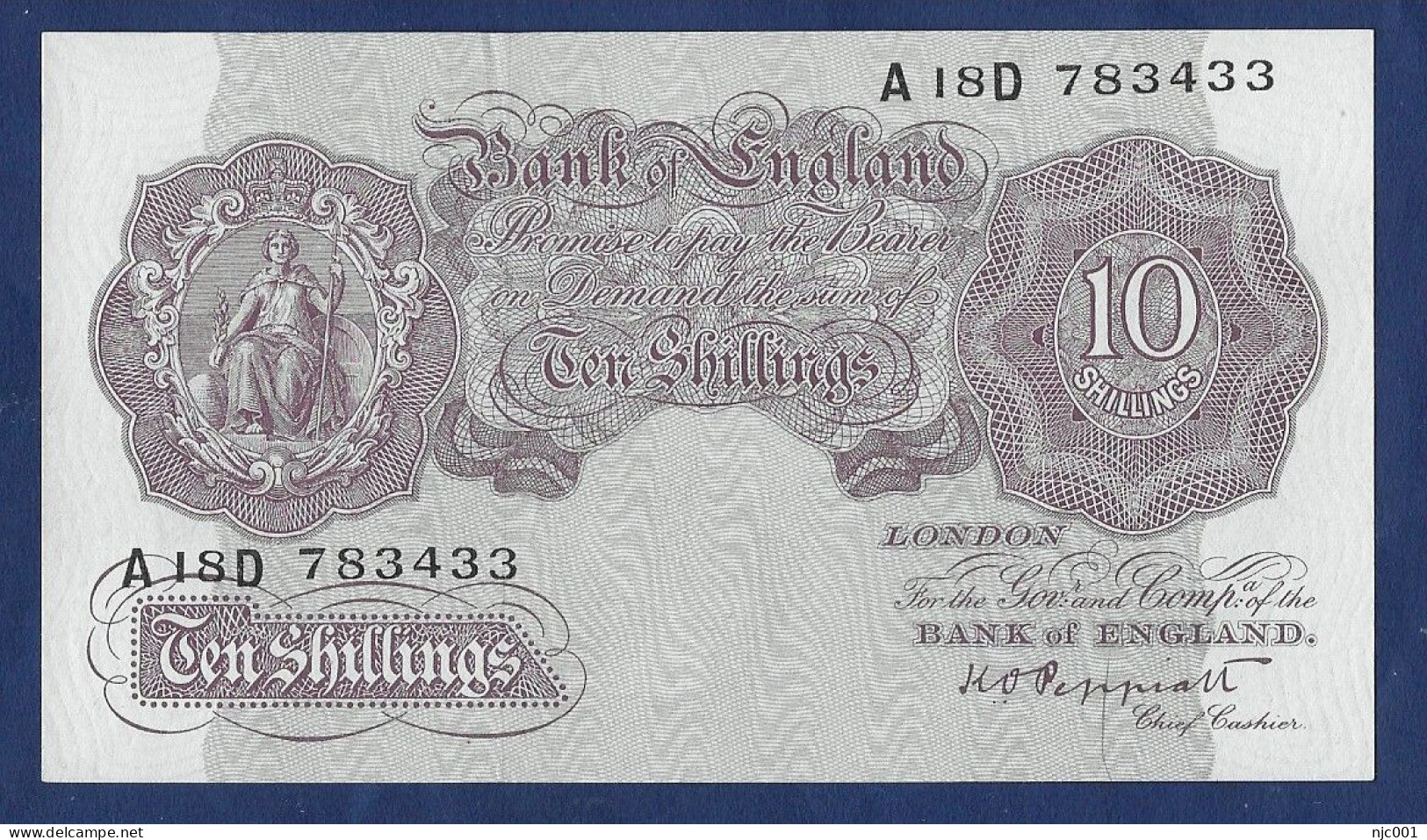 Peppiatt Mauve Wartime 10 Shillings Banknote A18D - 10 Schilling