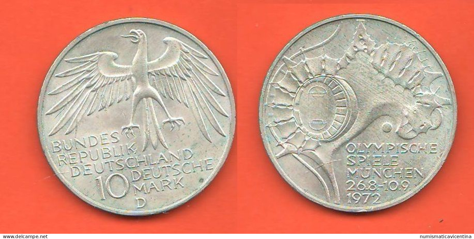 Germania Marchi 10 Mark 1972 Mint D Germany Munich Olympic Silver Coin C 9 - 10 Mark